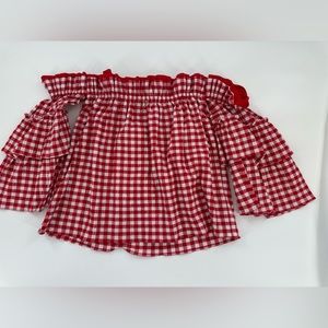 NWT MISA Los Angeles Sabina Going Out Red White Gingham Top Size Small